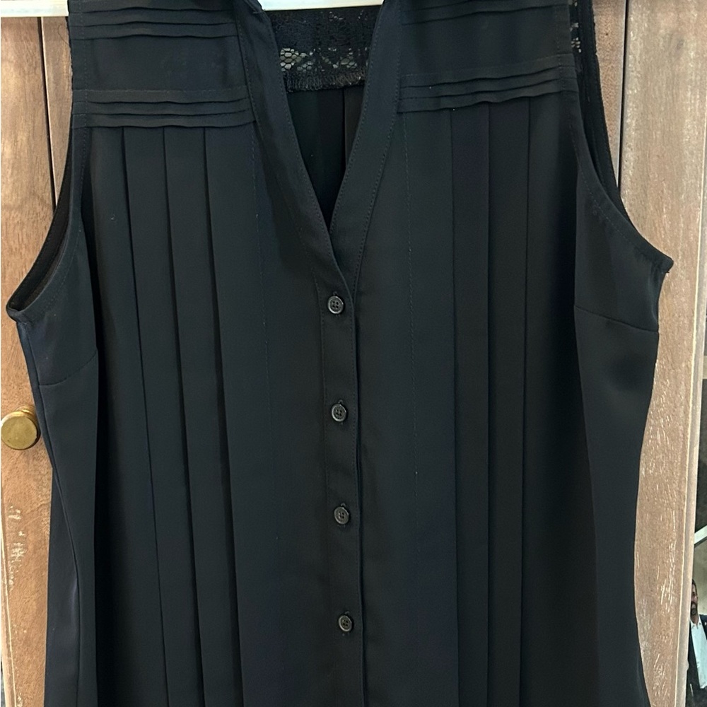 Express Black Sleeveless Pleated Button-Front Blouse